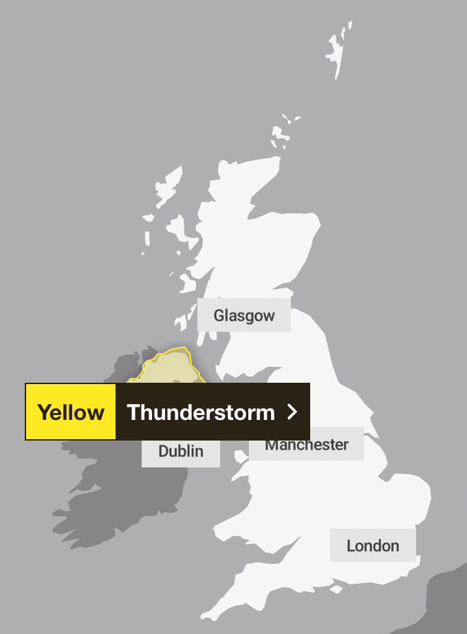 Northern Ireland will see thunderstorms into Friday morning (Met Office)
