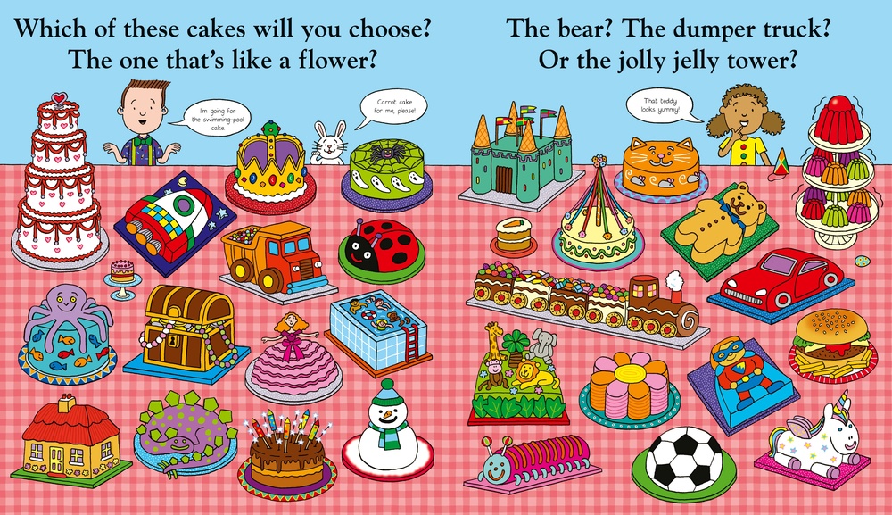 The birthday cake page from ‘You Choose Party Time’ (Nick Sharratt/Pippa Goodhart/Penguin)