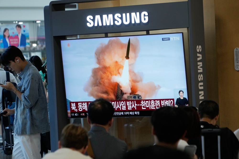 A TV screen at the Seoul railway station in Seoul, South Korea, shows a North Korean missile launch (AP)