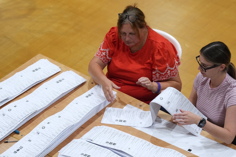 Votes being counted for the Clacton by-election at Clacton Leisure Centre in Essex (PA) (PA Wire)