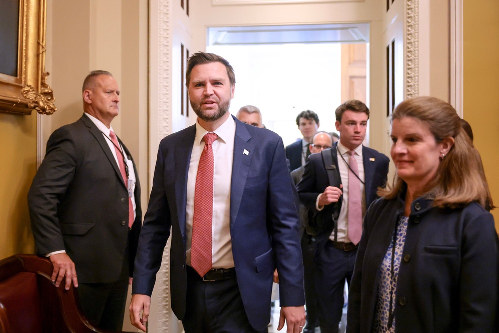 JD Vance departs from a lunch with Senate Republicans at the U.S. Capitol Building on August 6 (Getty)