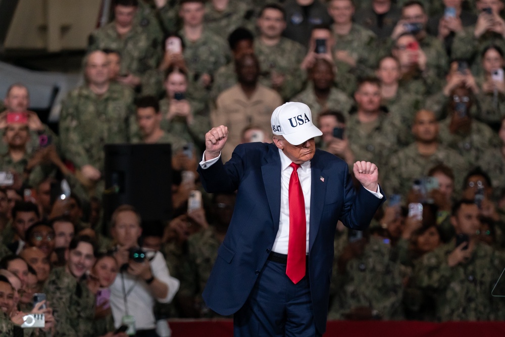 Trump told soldiers aboard the USS George Washington in Yokosuka last year that he planned to sign an executive order focused on steam catapults (Getty)