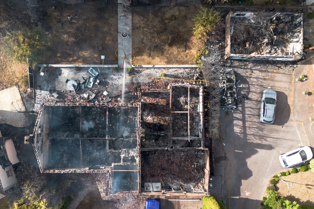 An aerial view of the remains of a home on Brunswick Gate following a huge fire in Stourbridge (Getty)