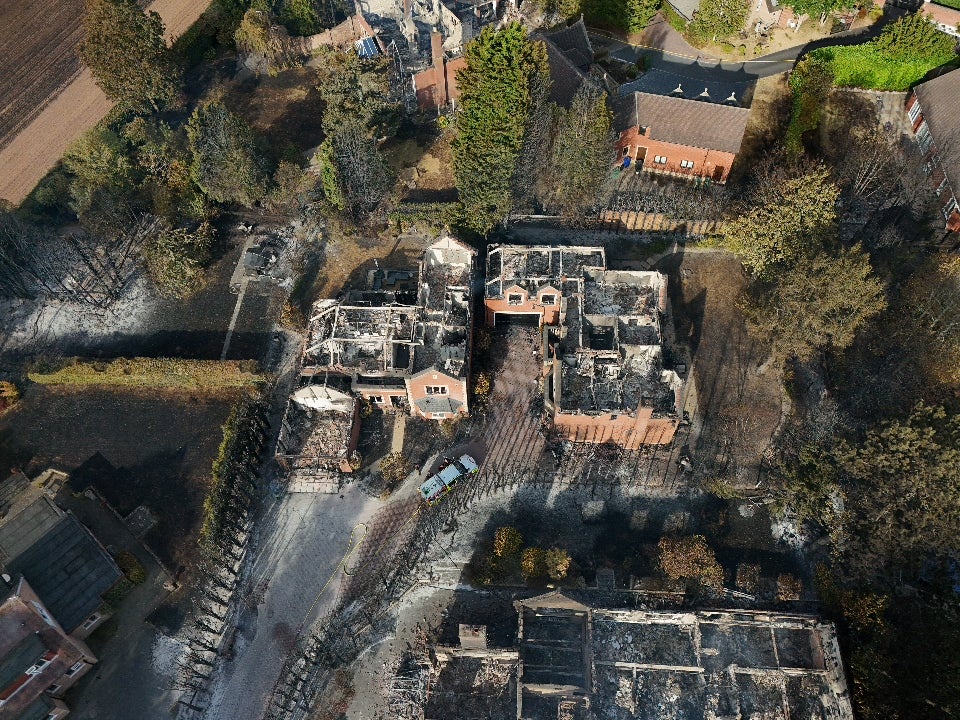 The burnt out remains of houses in the Quarry Park Road area of Stourbridge (Peter Byrne/PA) (PA Wire)