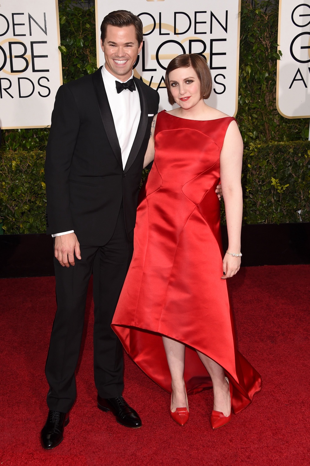 Rannells and Dunham at the Golden Globes in 2015 (Getty)