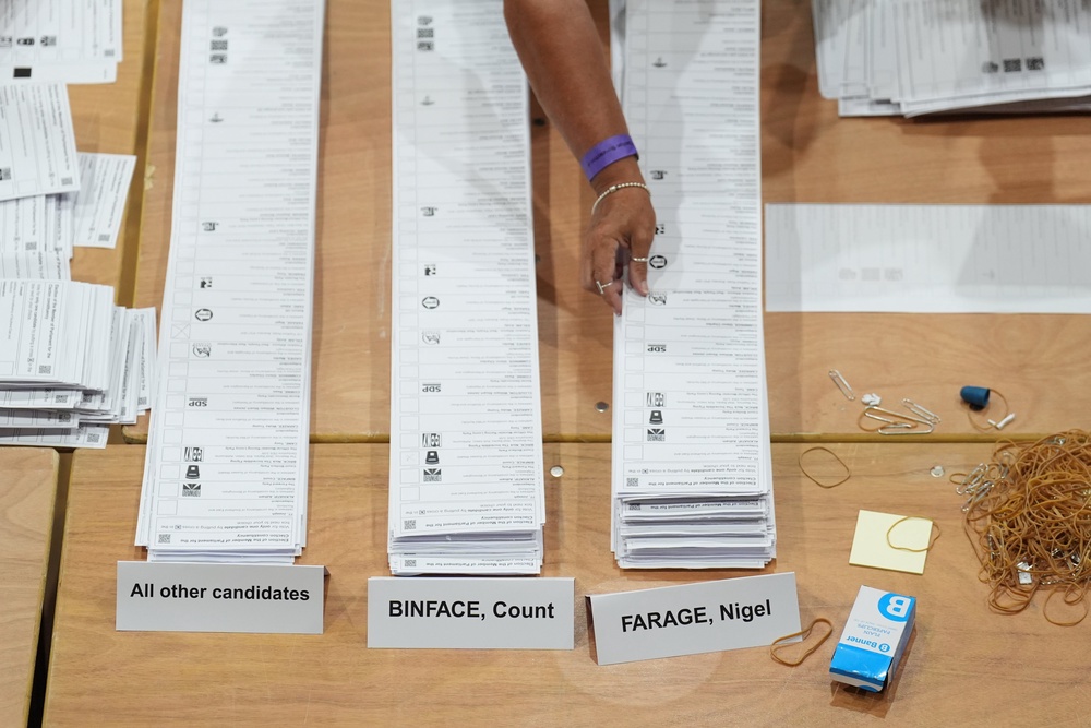 Votes are counted at Clacton Leisure Centre in Essex (Joe Giddens/PA) (PA Wire)