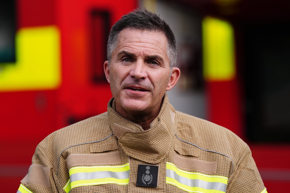 West Midlands Fire service chief fire officer Simon Tuhill speaking to members of the media near to the scene following a huge blaze in Stourbridge (Jacob King/PA) (PA Wire)