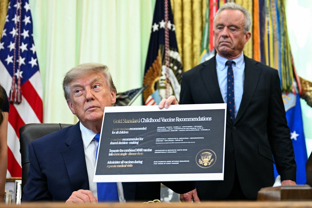 Kennedy was asked if he ever quietly tells Trump that having loads of junk food on his plane isn’t helping the ‘Make America Great Again’ movement, but he said he’s ‘not a scold’ (AFP via Getty Images)
