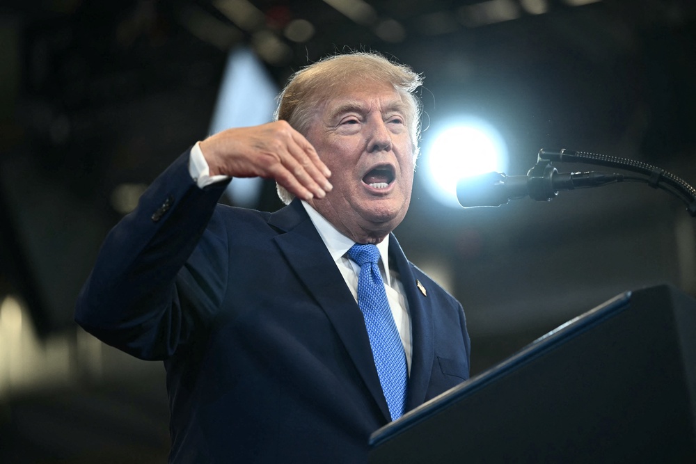 US President Donald Trump delivers remarks at the Nassau County Police Academy Center for Training and Intelligence in Garden City, New York (AFP/Getty)