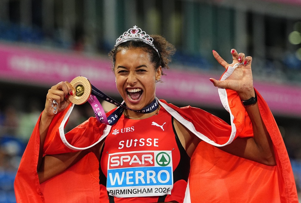 Audrey Werro celebrates her gold medal (Martin Rickett/PA) (PA Wire)