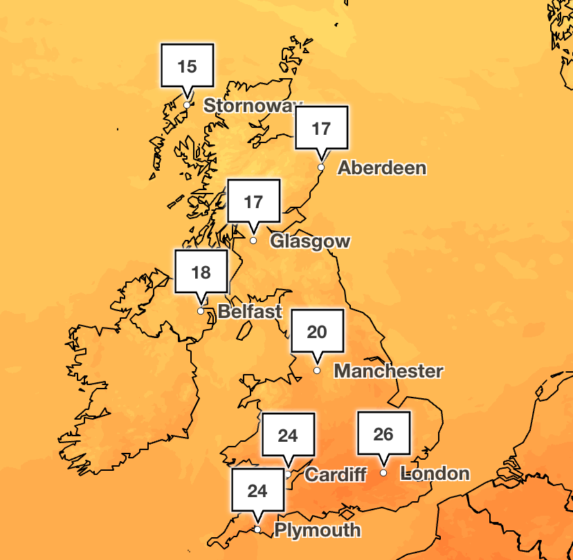 Temperatures to dip below heatwave conditions on Sunday (Met Office)