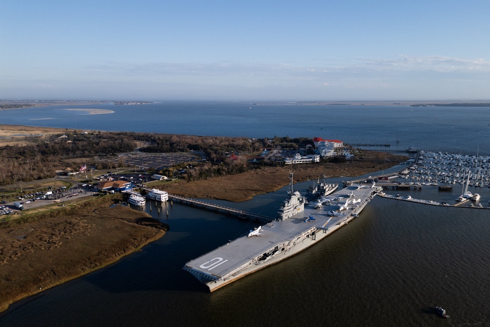 In WW2 era ships, such as the pictured USS Yorktown, the tower was more in the middle (AFP via Getty Images)