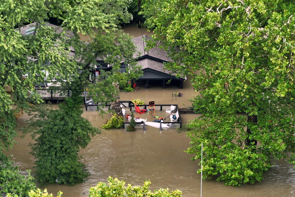 Flooding in northern Indianapolis on Aug. 15, 2026, seen in an aerial photo provided by the Indianapolis Fire Department (Indianapolis Fire Department via AP)