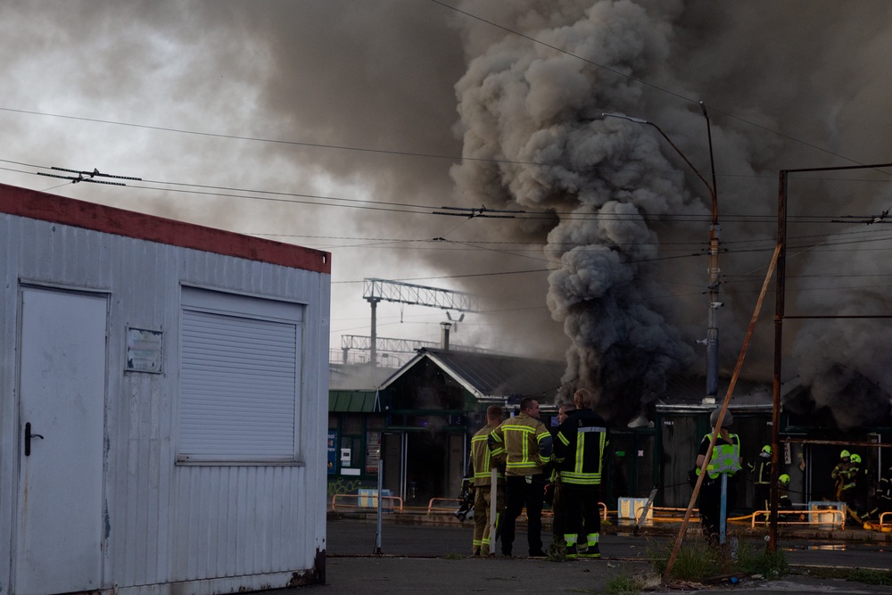 Russian strikes across Kyiv on 16 August 16 sparked fire (AFP/Getty)