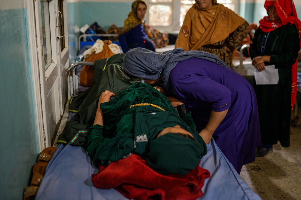 A midwife monitors pregnant women close to delivering at the provincial hospital’s maternity department in Ghazni (Getty)