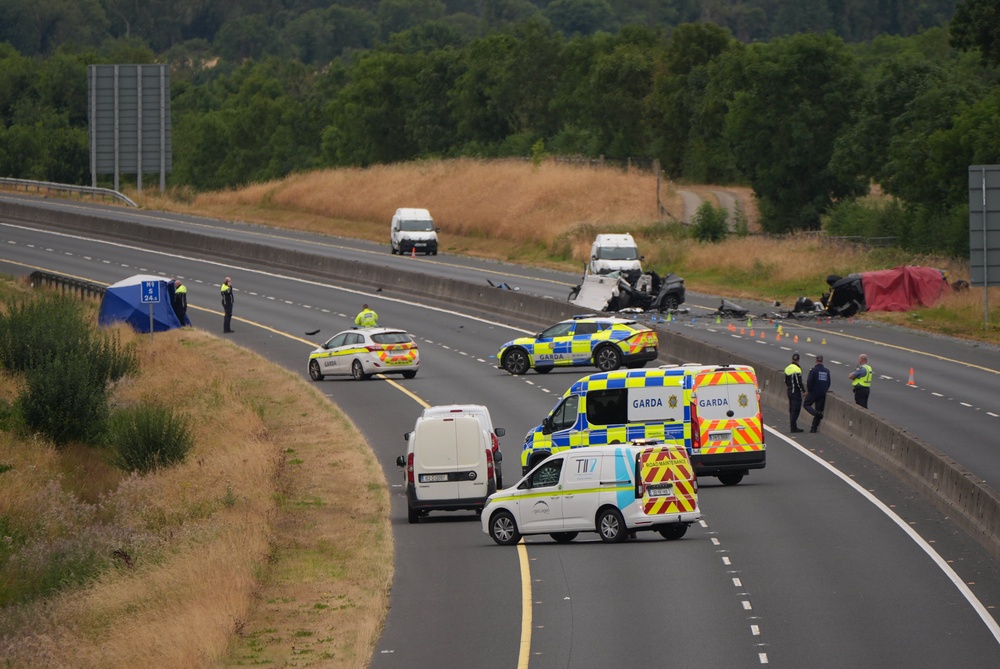 The scene on the M9 northbound at junction 3 in Co Kildare (Niall Carson/PA) (PA Wire)