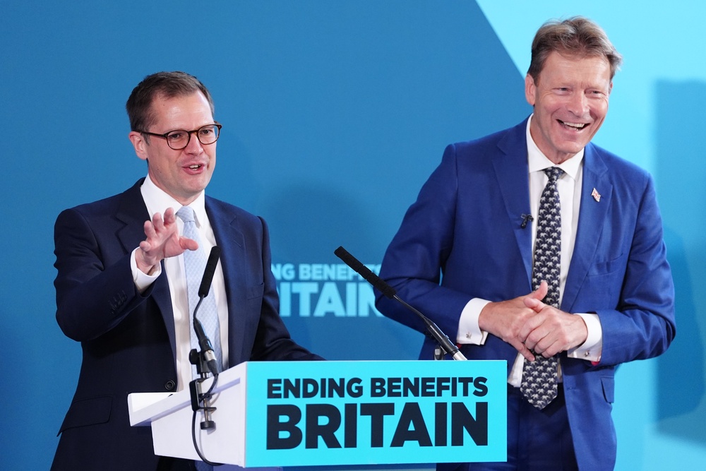 Robert Jenrick and Richard Tice during a press conference (Stefan Rousseau/PA) (PA Wire)