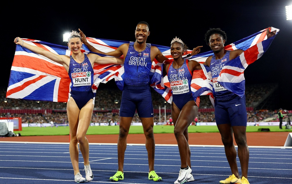 GB won the new mixed 4x100m relay in a European record time (Reuters)