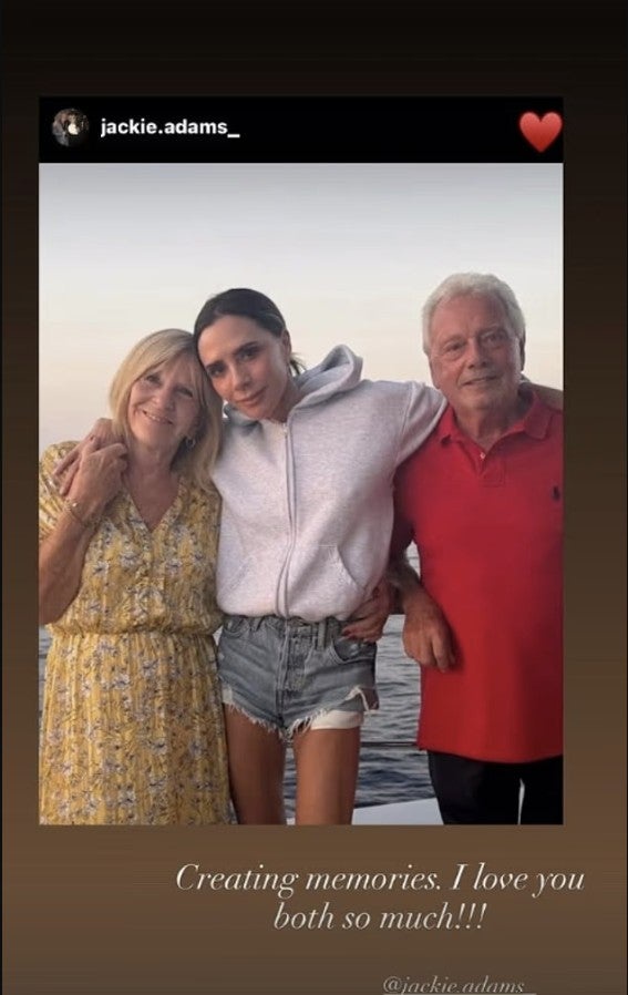 Victoria posts on social media that she is creating memories with her parents, Jackie and Tony, in Italy (@victoriabeckham/Instagram)