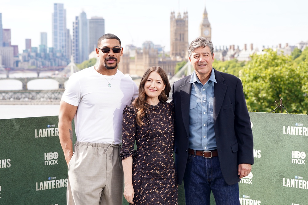 (left to right) Aaron Pierre, Kelly Macdonald and Kyle Chandler (Ian West/PA) (PA Wire)