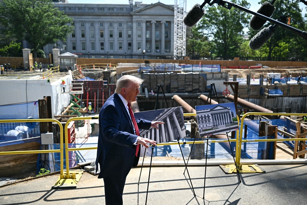 Bream’s show used footage of the White House ballroom construction from mid-May. At the time Trump held a press conference outside of the construction site to brag about the ongoing changes to the Whtie House (AFP/Getty)