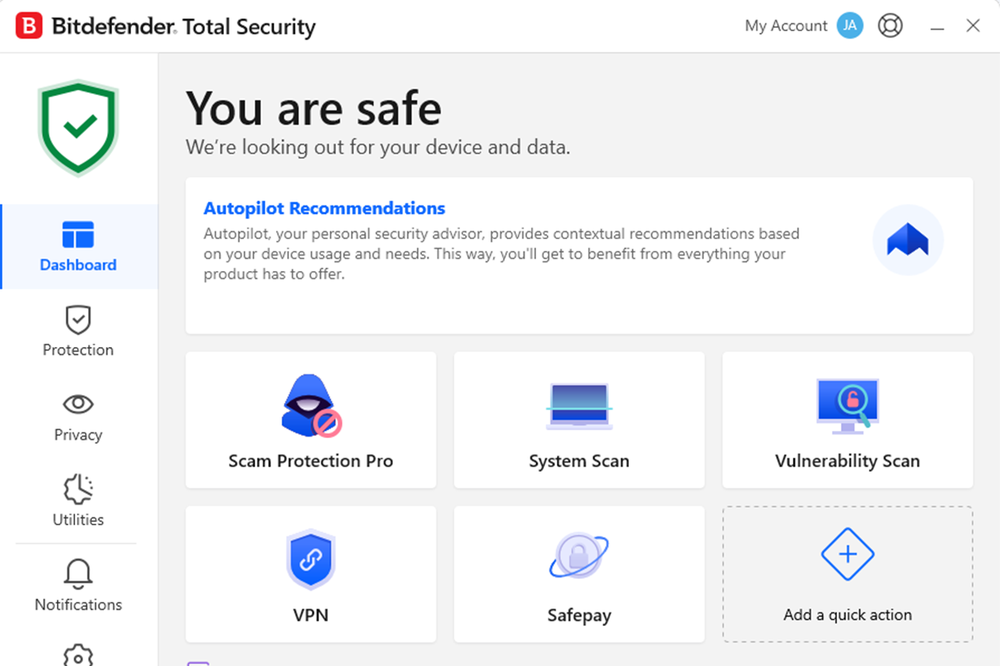 Autopilot recommendations help to simplify things (Bitedefender)