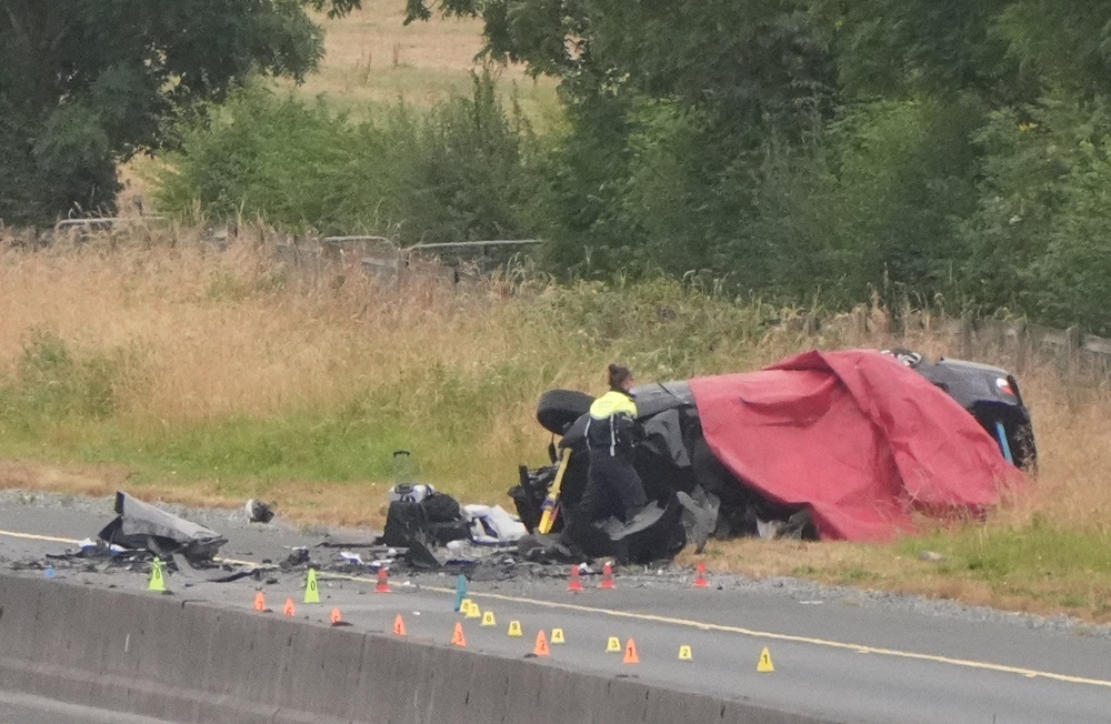 The scene on the M9 northbound at junction three in Co Kildare (Niall Carson/PA) (PA Wire)