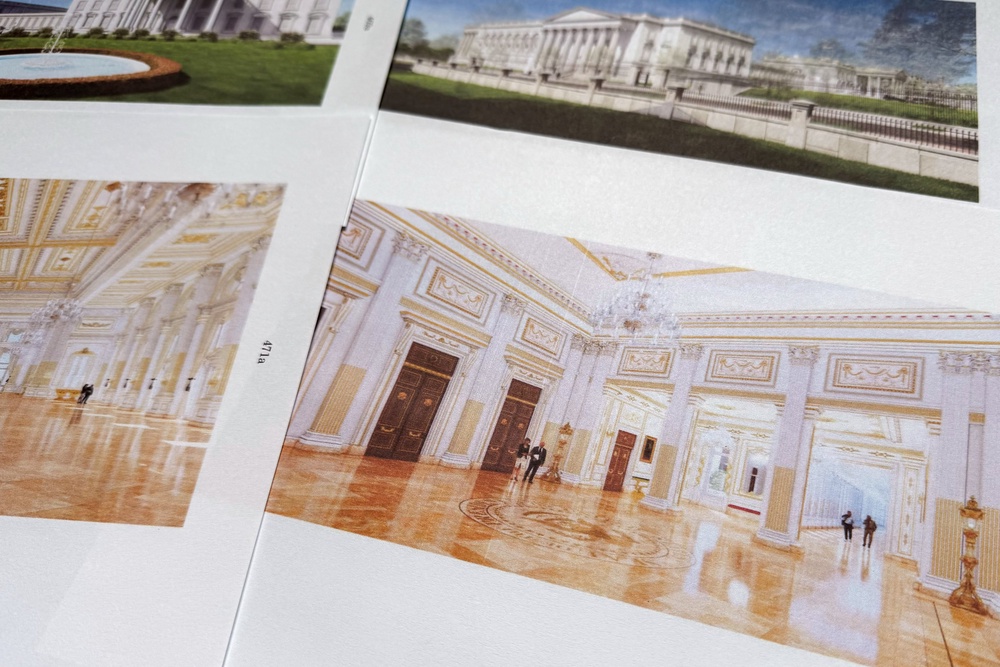 The gold-stuffed ballroom will be constructed with ‘heavy steel, drone-proof roof, missile-resistant and drone-proof columns, bullet, ballistic, and blast-proof glass,’ according to court filings (AP)