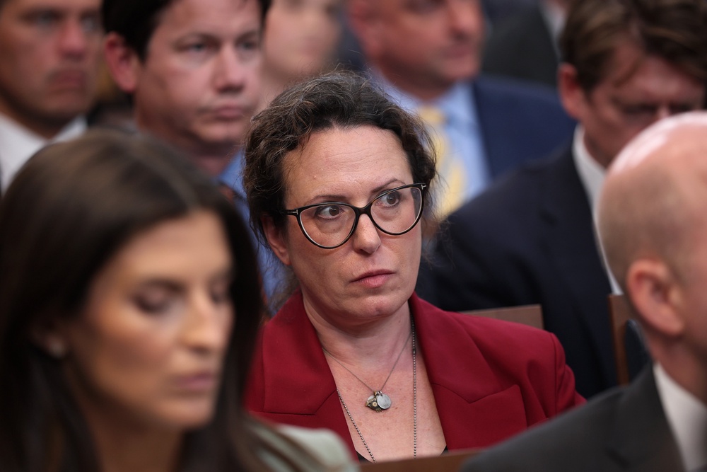 New York Times reporter Maggie Haberman (pictured in the White House briefing room last year) has a new nickname for Trump’s close personal aide Natalie Harp (Getty)