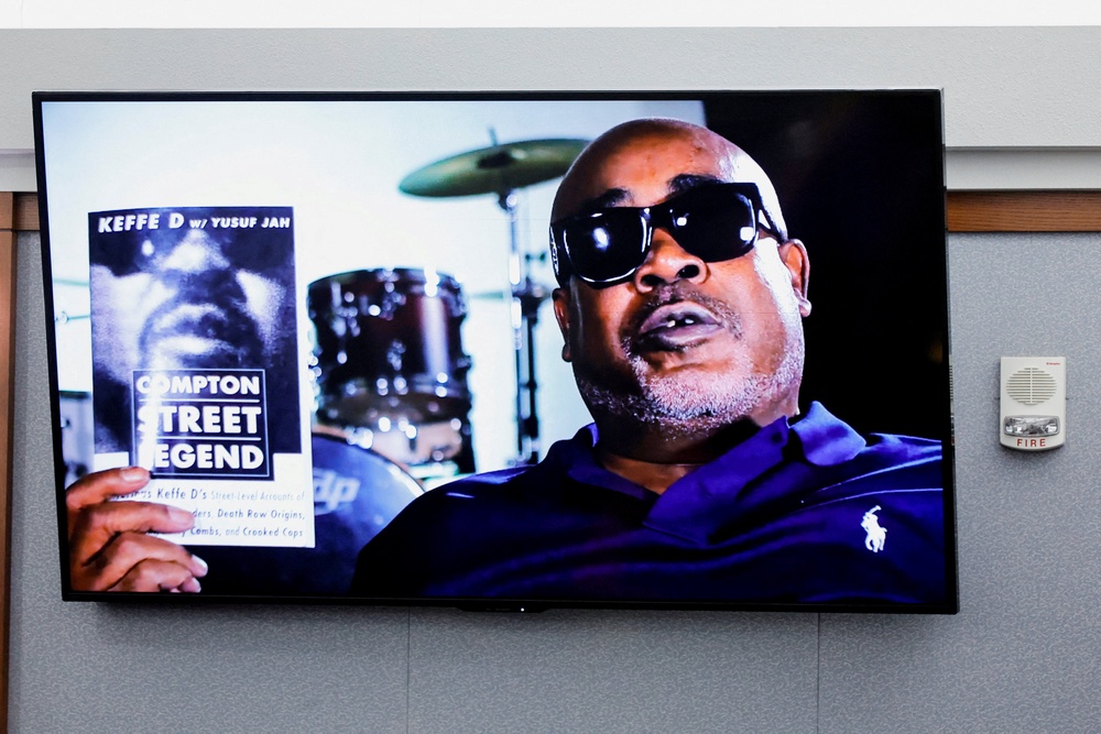 Palal also showed jurors the 2019 memoir that Davis co-authored, Compton Street Legend, that the prosecution will use and that the defense fought to keep out of the trial, along with several of the defendant's interviews (Reutera/Steve Marcus)