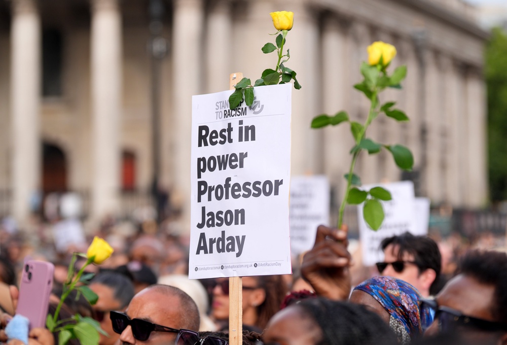 The vigil was organised by campaign group Stand Up to Racism (Yui Mok/PA) (PA Wire)