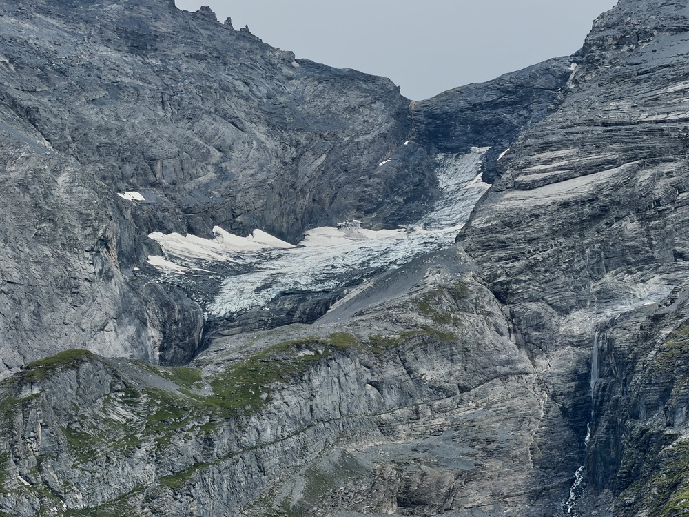 Glacier on top of Blueemlisalphorn peak seen near Kandersteg, Switzerland, Tuesday, Aug. 4, 2026. (AP Photo/Hernan Munoz) (Copyright 2026 The Associated Press. All rights reserved)