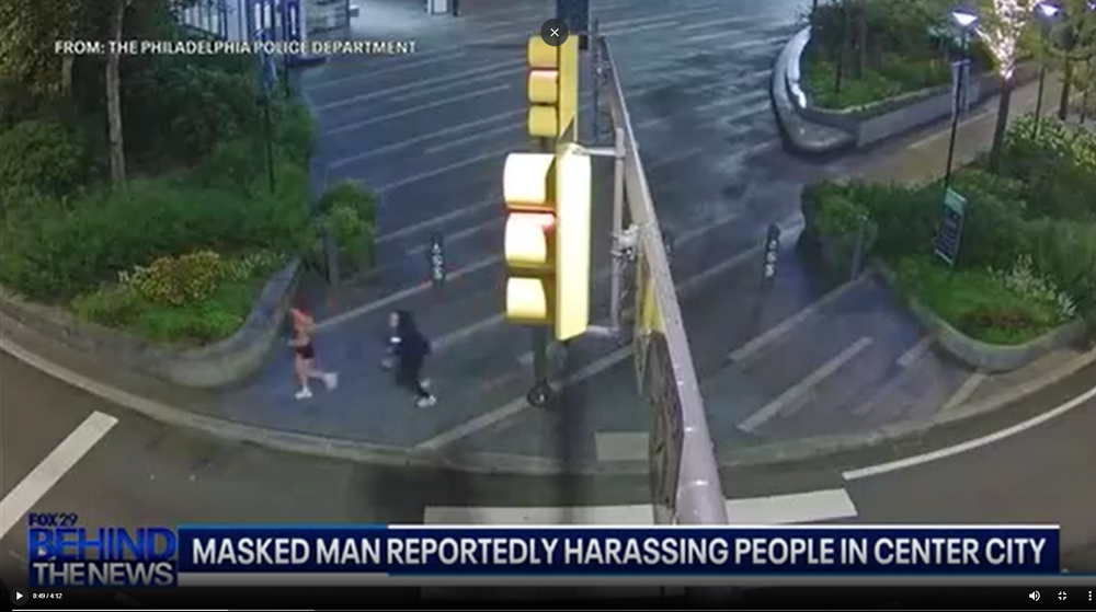 The man was spotted chasing a jogger on a security camera (Fox29/The Philadelphia Police Department)