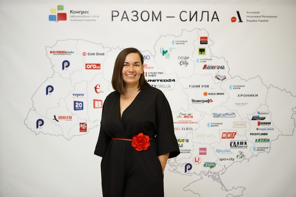 Oksana Brovko, CEO of the Association of Independent Regional Press Publishers of Ukraine (AIRPPU), at the Media Congress, an annual gathering of independent regional media from across Ukraine, which she has organised for 15 years (AIRPPU / Supplied)