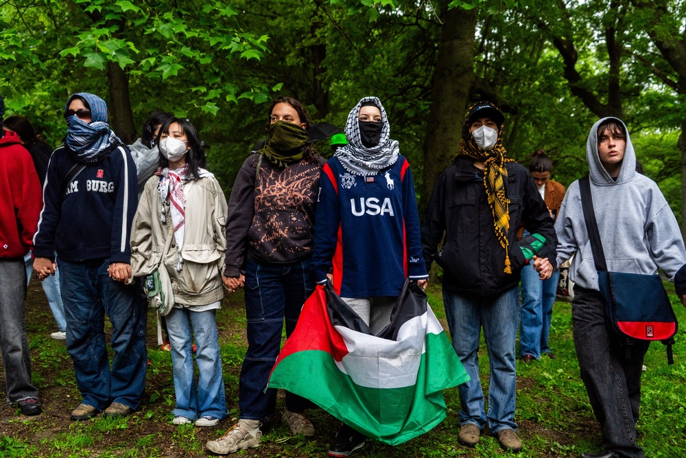 Supporters of former Columbia University student and pro-Palestinian protest leader Mahmoud Khalil join a demonstration outside Columbia University (AFP/Getty)