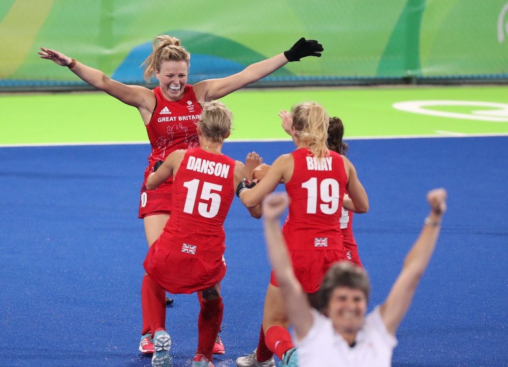 Great Britain’s Hollie Webb celebrates with teammates (Owen Humphreys/PA) (PA Archive)
