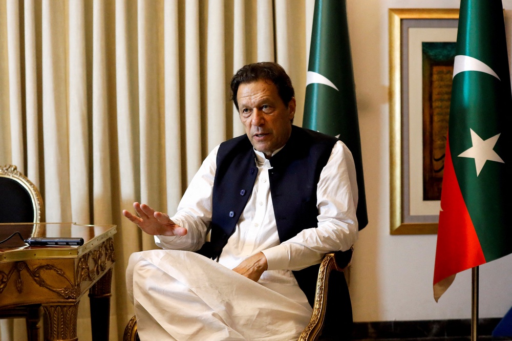 FILE: Former Pakistani prime minister Imran Khan speaks with Reuters during an interview, in Lahore, Pakistan 17 March 2023 (Reuters)