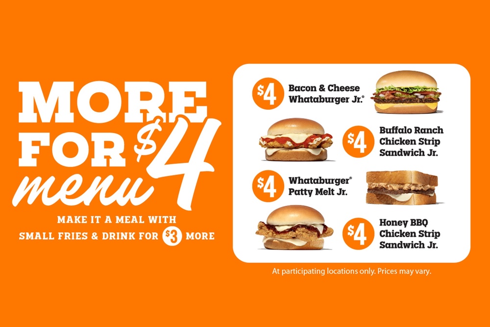 Whataburger’s $4 menu launched it into a battle with McDonald’s, Wendy’s and other fast-food chains that feature value items and combos (Whataburger)