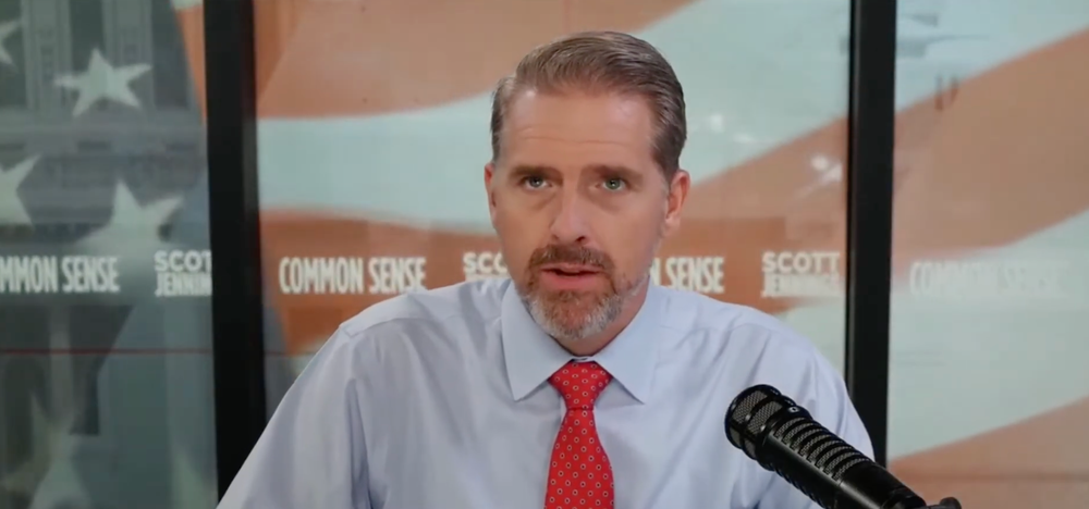 Jennings defended Trump aide Natalie Harp against Senator Jon Ossoff's attacks, calling the Democrat a 'garbage human' (Scott Jennings Show /YouTube)