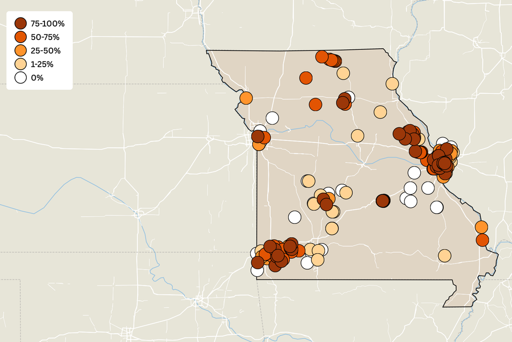 Environment America shared a map revealing the percentage of unsafe test days per water site. The key indicates how often the tests resulted in determinations that contamination levels were unsafe (Environment America)