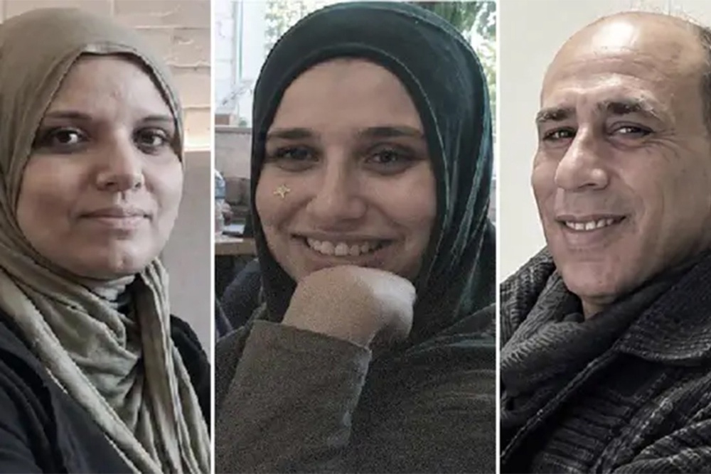 (L-R) Zeina Alyan, 37, Sara El-Khawas, 14, and Hassan El-Khawas, 55, after getting into trouble at sea in Shoreham (Handout)