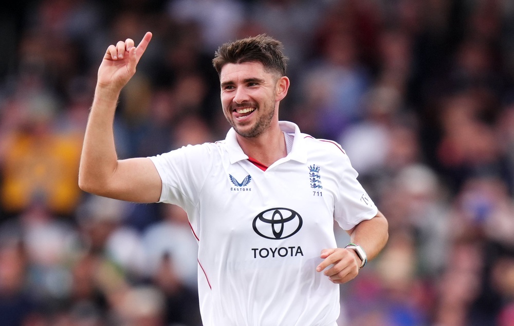 Josh Tongue celebrates the wicket of Pakistan’s Ali Usman (Mike Egerton/PA) (PA Wire)