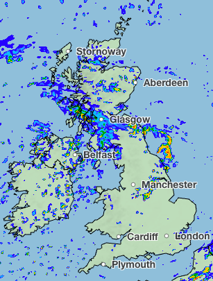 Wet weather will drift through the north of England and across Scotland across Wednesday afternoon (Met Office)