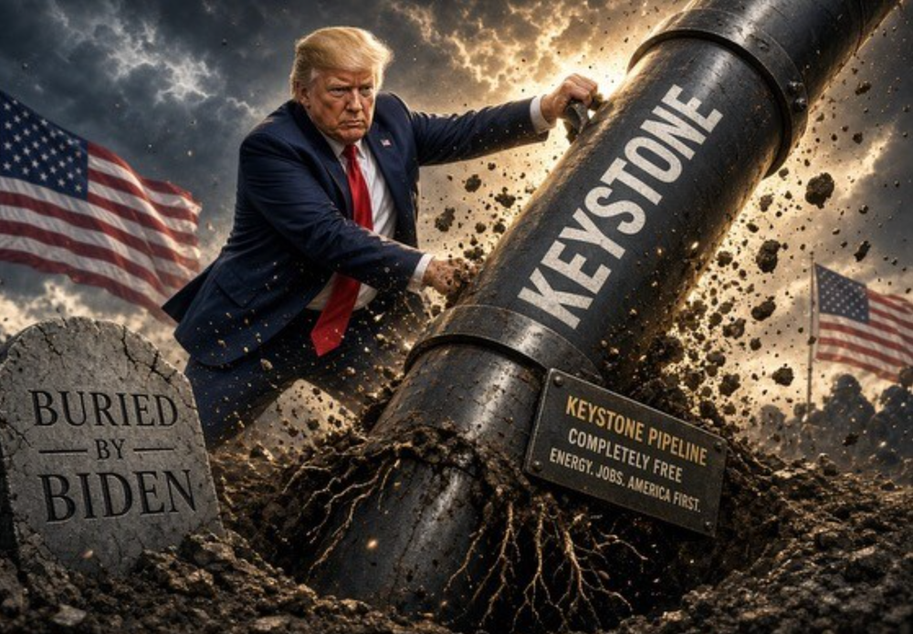Trump posted this image once again, after announcing earlier this week that the Keystone XL pipeline project ‘may be awoken from the grave’ (@RealDonaldTrump/Truth Social)