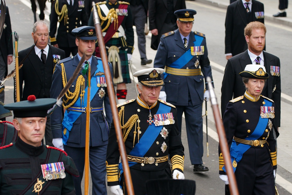 The Prince of Wales, the King, the Princess Royal and the Duke of Sussex on the day of the late Queen’s funeral in 2022 (Peter Byrne/PA) (PA Archive)