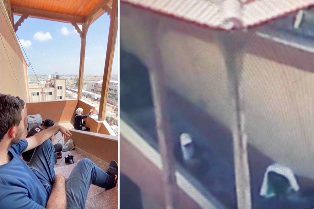 Mariam also appeared in drone footage of the fourth-floor stairwell that journalists would use to get footage and network signals (Supplied)