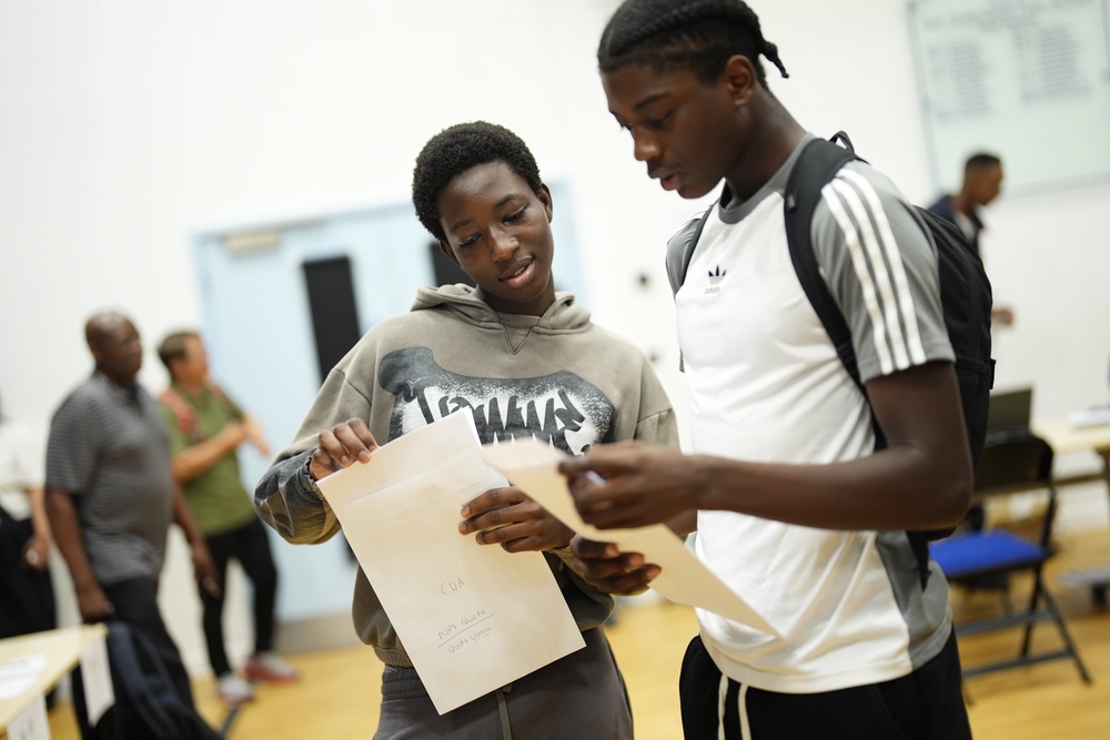 Pupils collect their GCSE results at a school in Woolwich, south London (Jordan Pettitt/PA) (PA Wire)