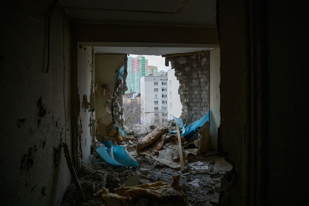 The dormitory of the National Aviation University was hit by a Shahed drone during Russian air strikes on December 27, 2025 in Kyiv, Ukraine. (Getty)