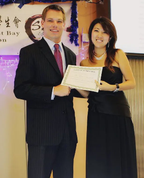 The White House released documents accusing Christine Fang (pictured right) of having a physical relationship in the mid-2010s with former Rep Eric Swalwell (pictured left) (Facebook)