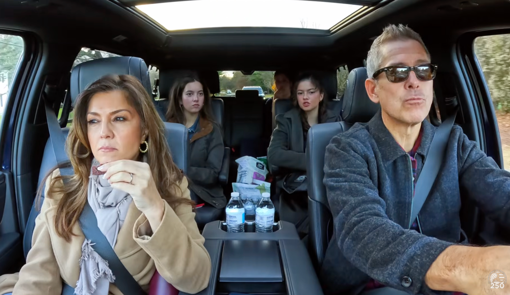 In the second episode of the YouTube series, Transportation Secretary Sean Duffy (right) drives his older children to see colleges in Boston – though he expresses concern about his daughter attending Harvard (US Department of Transportation/The Great American Road Trip/YouTube)
